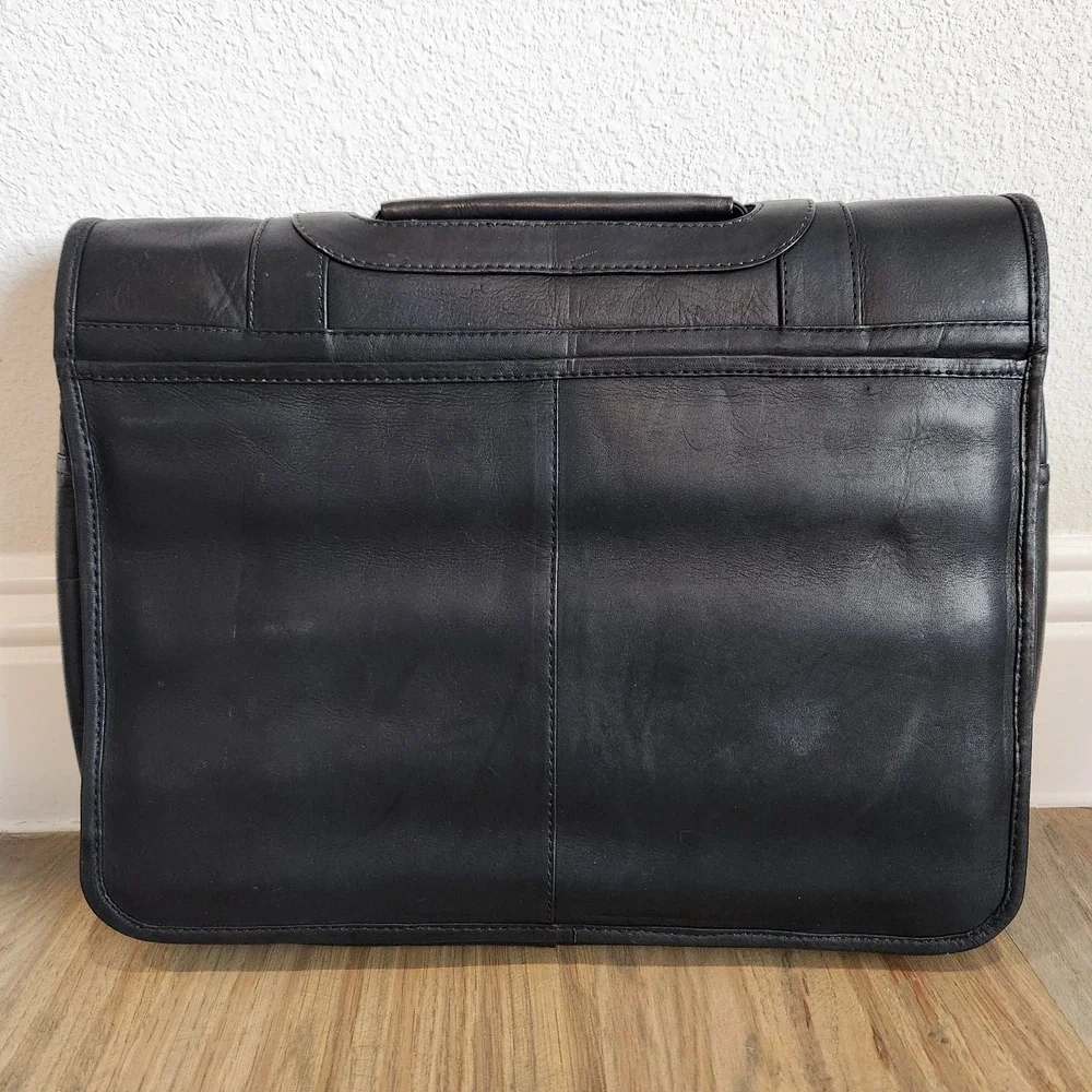 VTG Clava American Black Leather Colonial Fort Worth‎ Texas Briefcase Laptop Bag